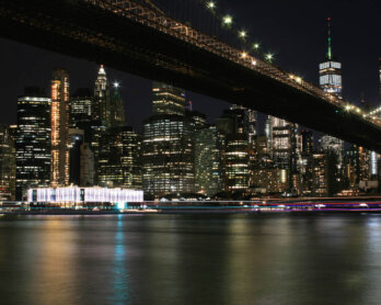 Νέα, Υόρκη, βράδυ, φώτα, γέφυρα, Μπρούκλιν